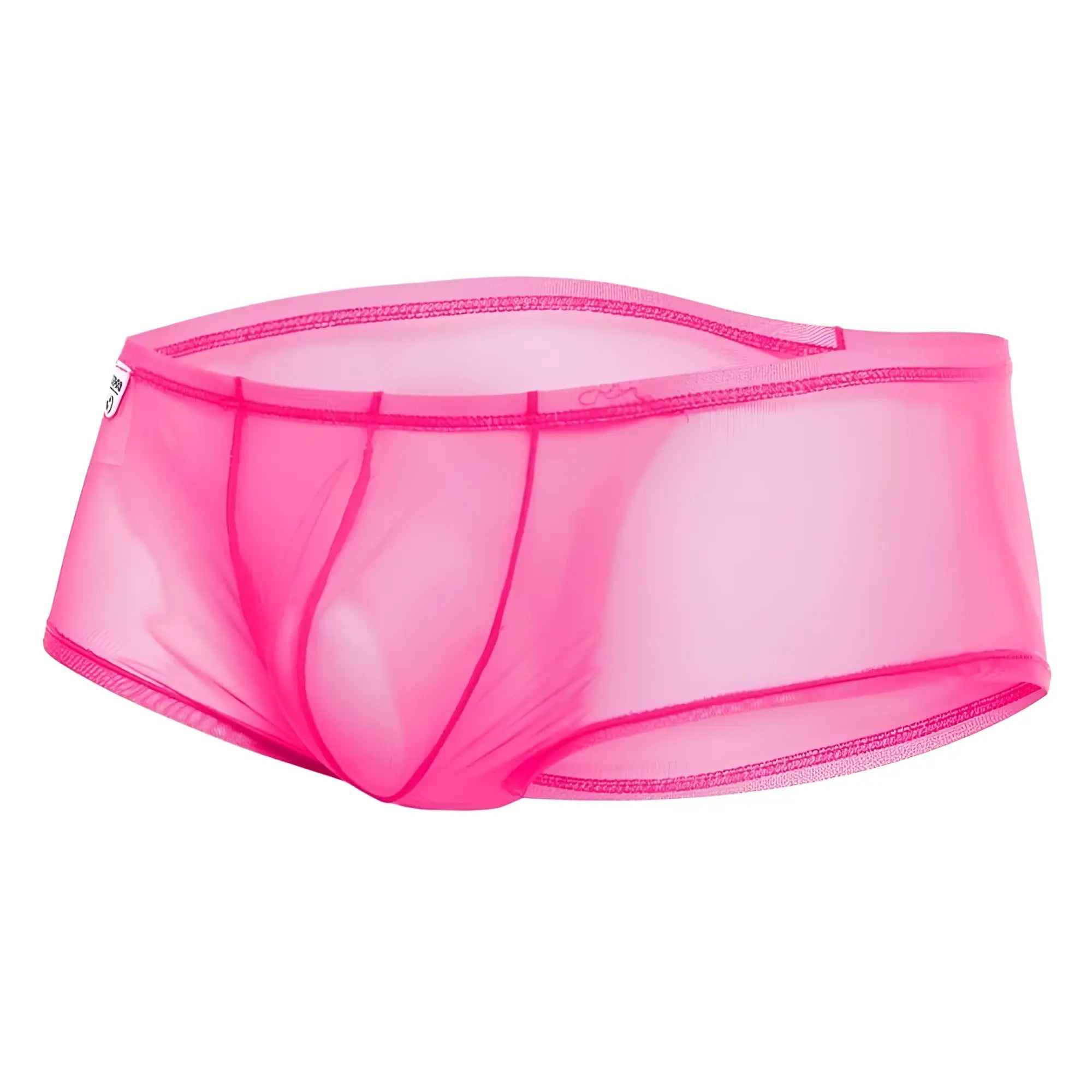 Mob men’s sexy sheer hip brief in bright pink sheer mesh with a snug form-fitting design