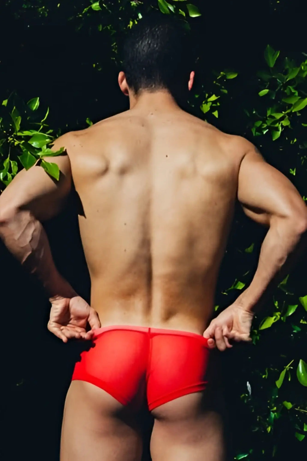 Red sheer athletic briefs for men by mob designed as sexy hip briefs highlighting comfort and style
