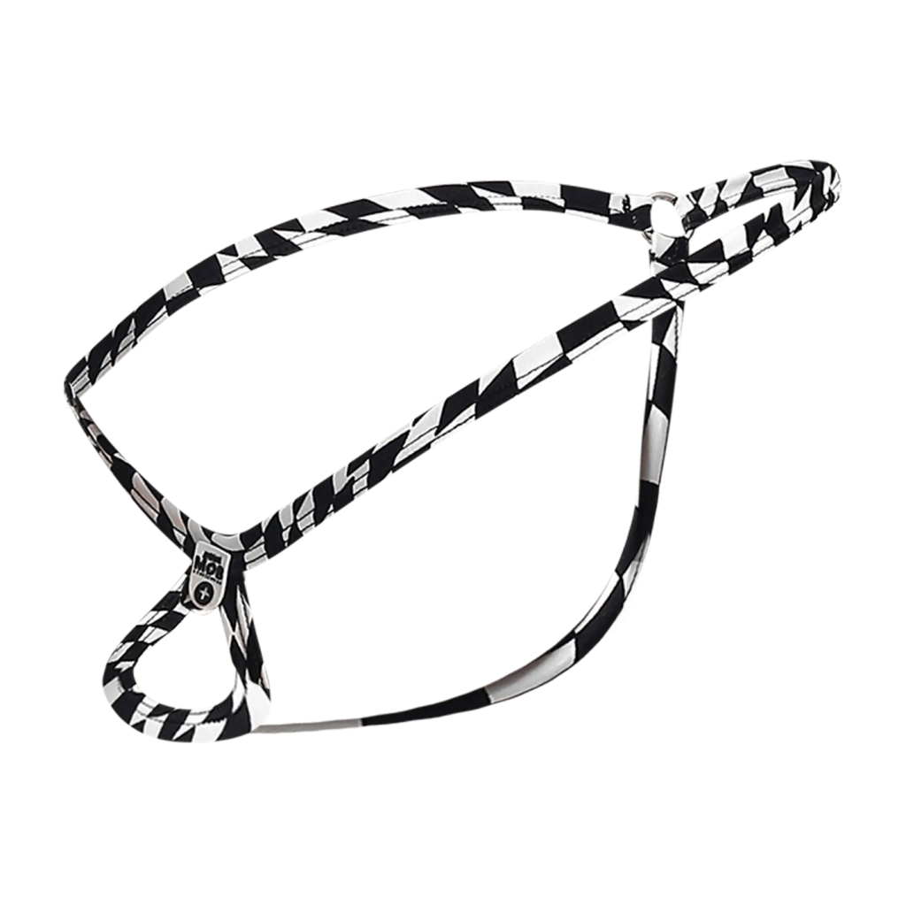 Black and white checkered braided leash with metallic clasp for mob men’s tear drop string thong mbl24 product