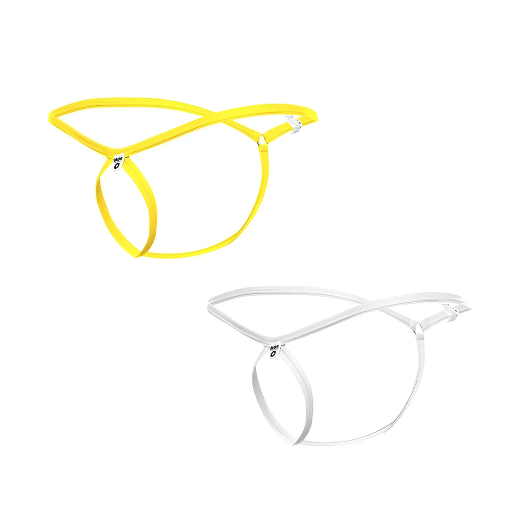 Mob men’s tear drop string thong mbl24 in yellow and clear transparent lace with a minimalist design