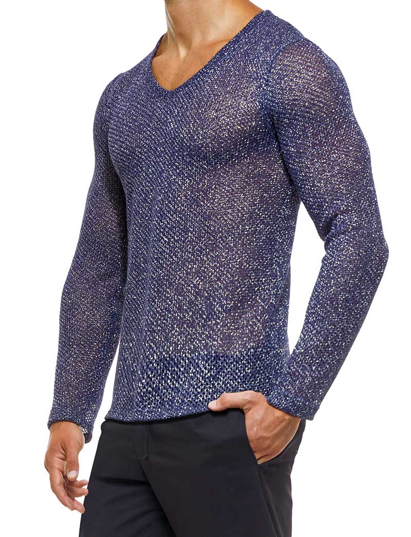 Modus Vivendi Knight T-Shirt mit V-Ausschnitt und langen Ärmeln, Blau, 05251, Größe S