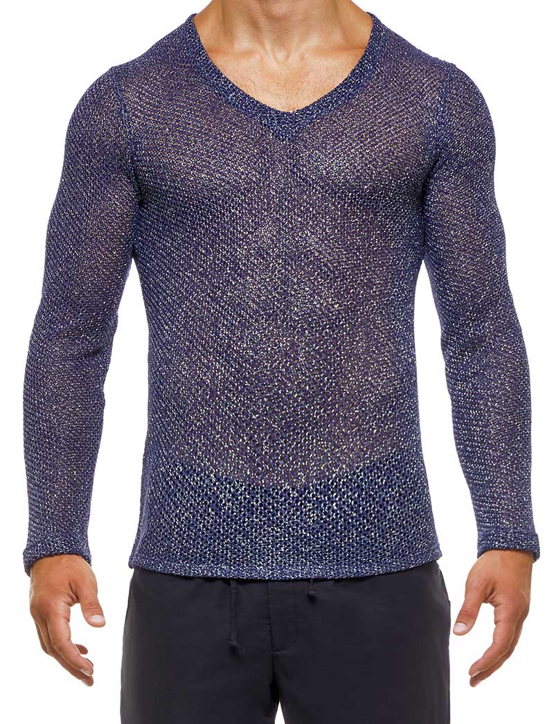 Modus Vivendi Knight T-Shirt mit V-Ausschnitt und langen Ärmeln, Blau, 05251, Größe S