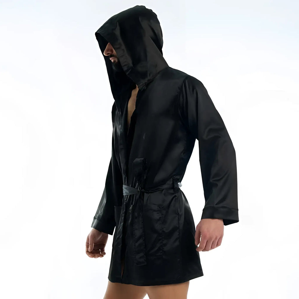Black satin robe with hood and drawstring belt by Modus Vivendi satin short robe loungewear size L