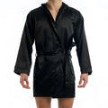 Black satin robe with hood long sleeves and tie belt Modus Vivendi Satin Short Robe Loungewear size L