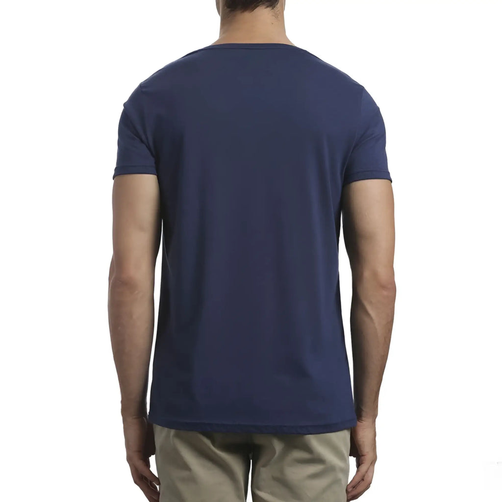 Navy blue mossimo standard issue short-sleeved crew neck t-shirt in size small with marle fabric texture