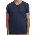 Navy blue v neck cotton t shirt with subtle texture and small embroidered logo on left chest size s by mossimo