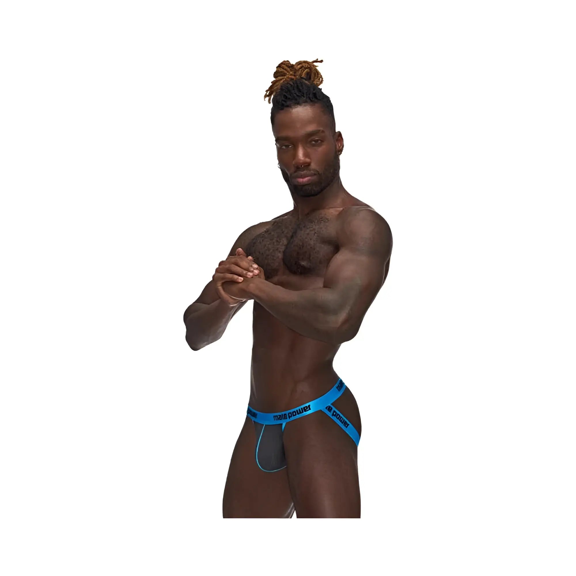 Blue tone power branded athletic briefs with mesh front panel in black for support and comfort mp casanova uplift jock