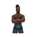 Black briefs with bright blue trim and male power branding on the waistband mp casanova uplift short black s