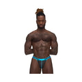 Mp Casanova Uplift thong black S/M in black and bright blue with branded mesh front panel for men
