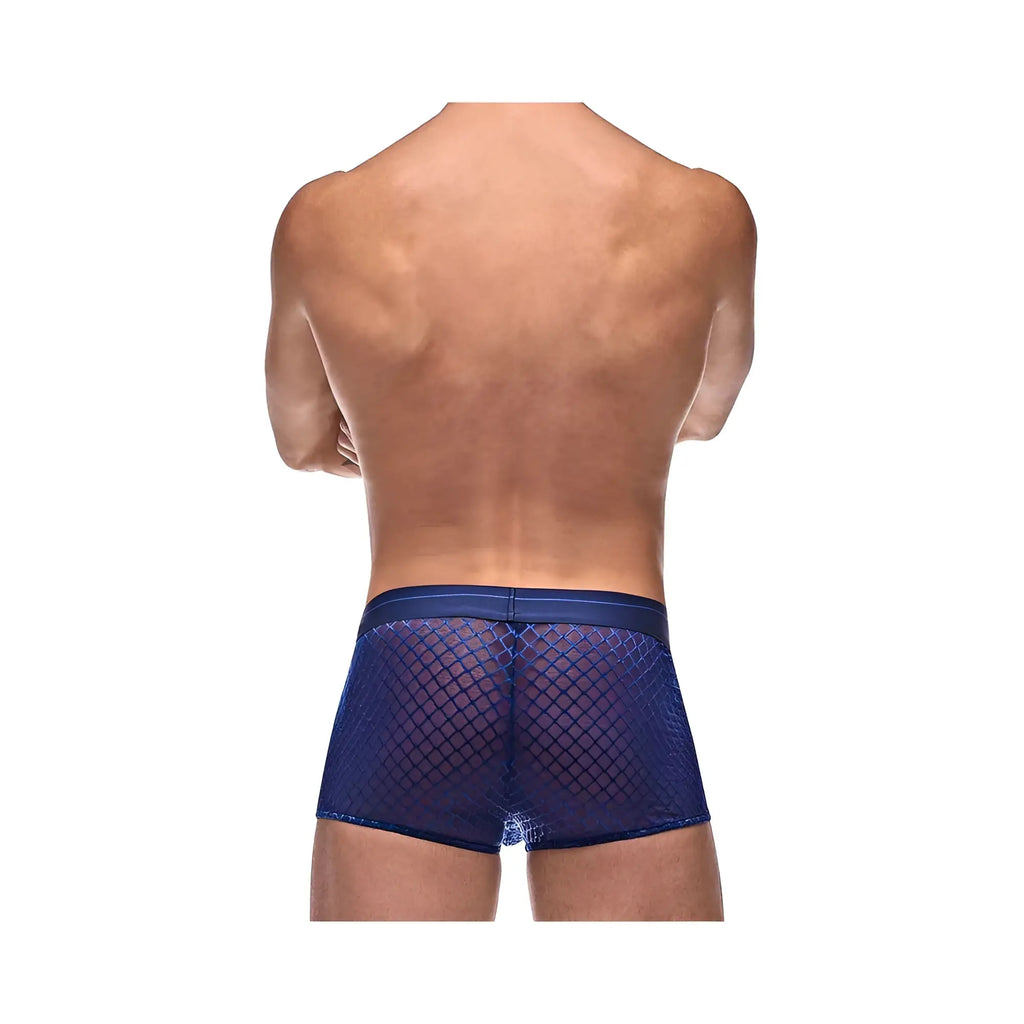 Blue mesh boxer briefs with solid waistband featuring mp diamond mesh mini short design in navy large size