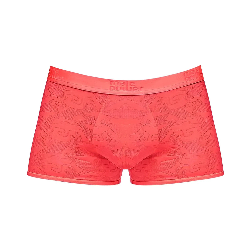 Coral-red mp impressions short cor sml men’s boxer briefs with embossed geometric pattern and branded waistband