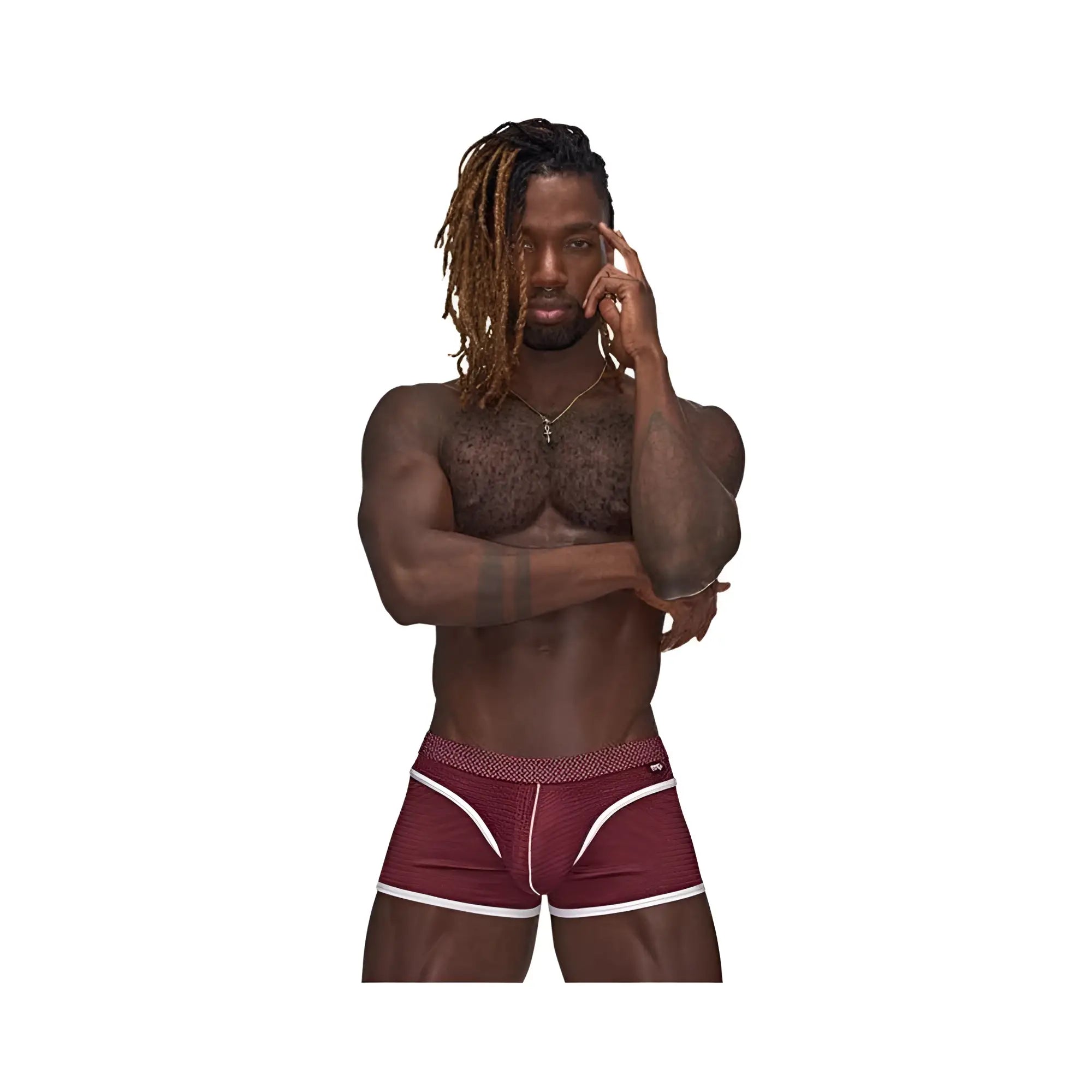 Mp sport mesh sport mini short burgundy s maroon athletic briefs with white trim and patterned waistband front view