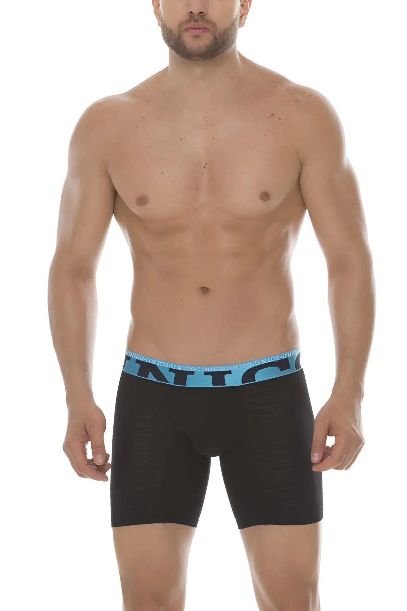 Mundo unico cup alboroto mid boxer brief underwear black with light blue antic waistband size m