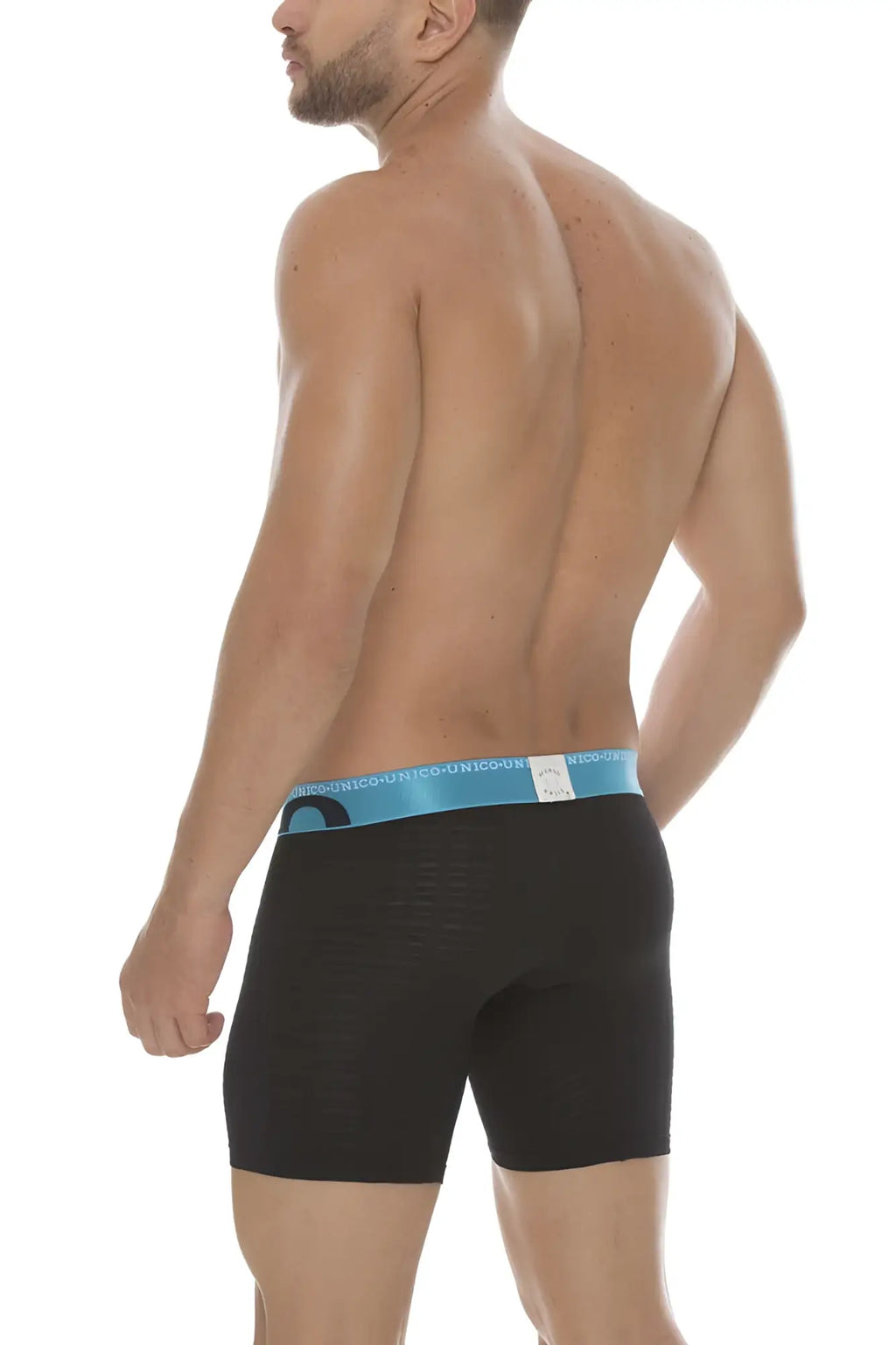 Black mundo unico cup alboroto mid boxer briefs with light blue logo waistband size m designed for comfort