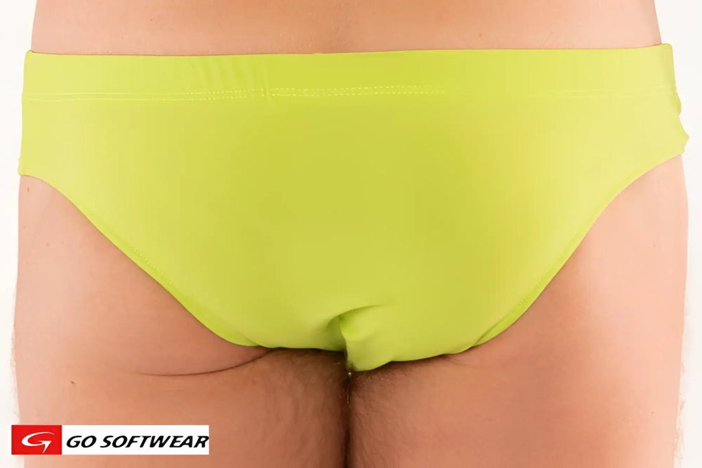 Bright lime green Mykonos bikini swim briefs made of smooth stretchy fabric for comfortable beachwear