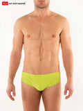 Bright lime green go softwear Mykonos bikini swim soft fabric swim trunks for vibrant beachwear