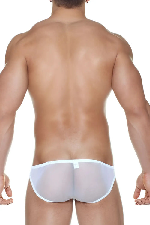 N2n bodywear net bikini white sheer mesh briefs with elastic waistband shown from the back side