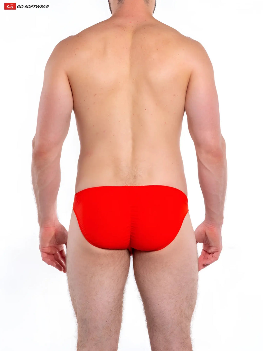 Red softwear napoli buns bikini swim briefs in red showing the back side for swimwear use