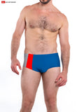 Napoli posing swim trunk with blue red and gray stripes featuring a modern design for comfortable swimwear use