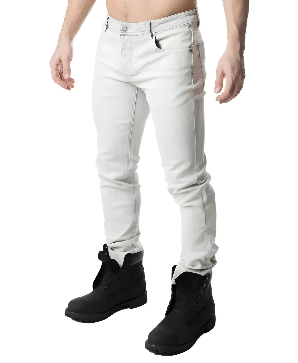 Light gray slim-fit denim jeans with a bleached modern wash and classic five-pocket design in NP JEAN style