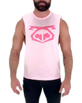 Pink sleeveless muscle tank top with bold geometric pink nasty pig snout shredder logo size l