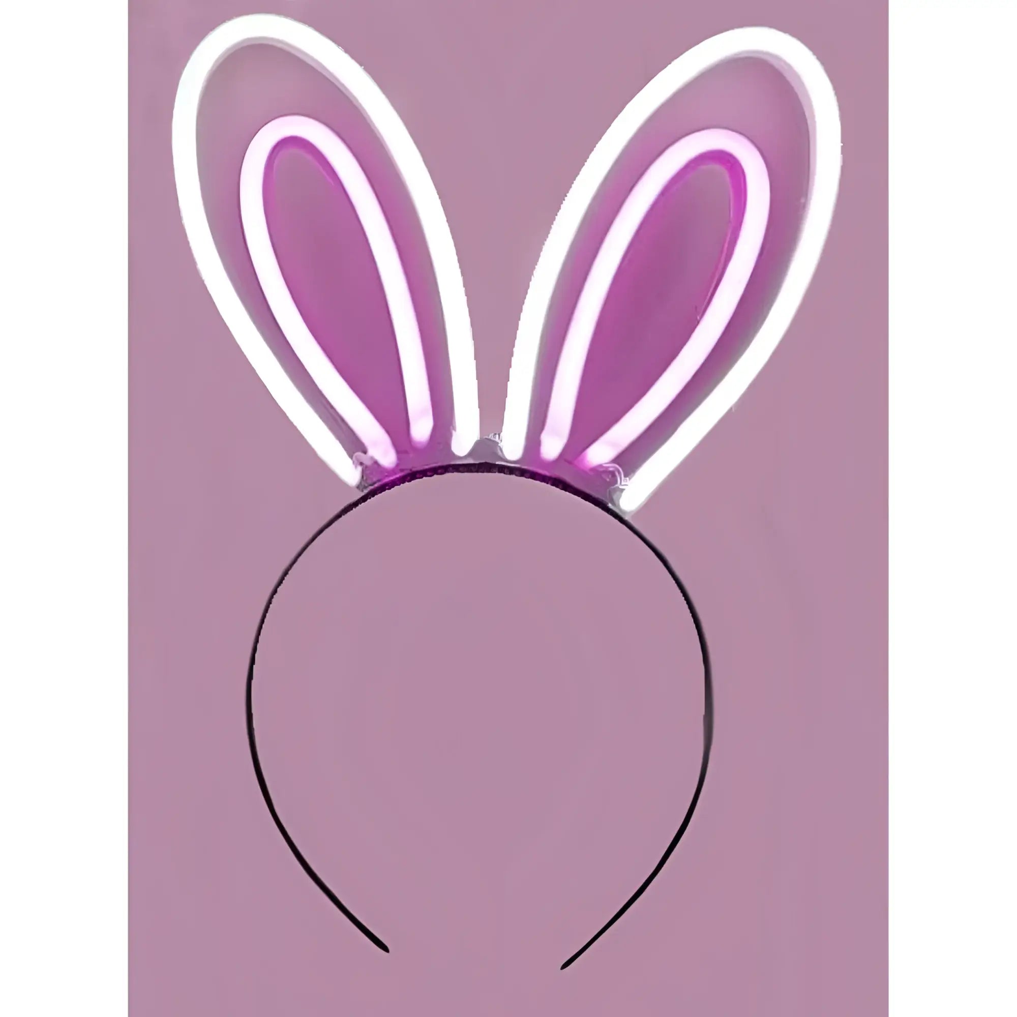 Purple neon bunny ears headband with glowing white outlines for vibrant party or costume wear