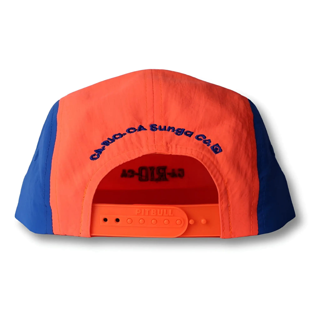 Bright orange and blue neon dream bike cap hat two tone with embroidered ca rio ca sunga ca text on the back