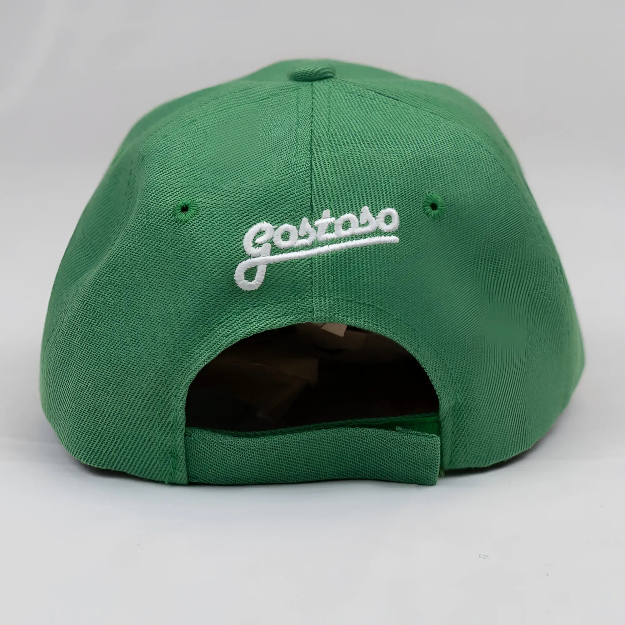 Green cotton baseball cap with white 3D puff gostoso embroidered logo for casual wear