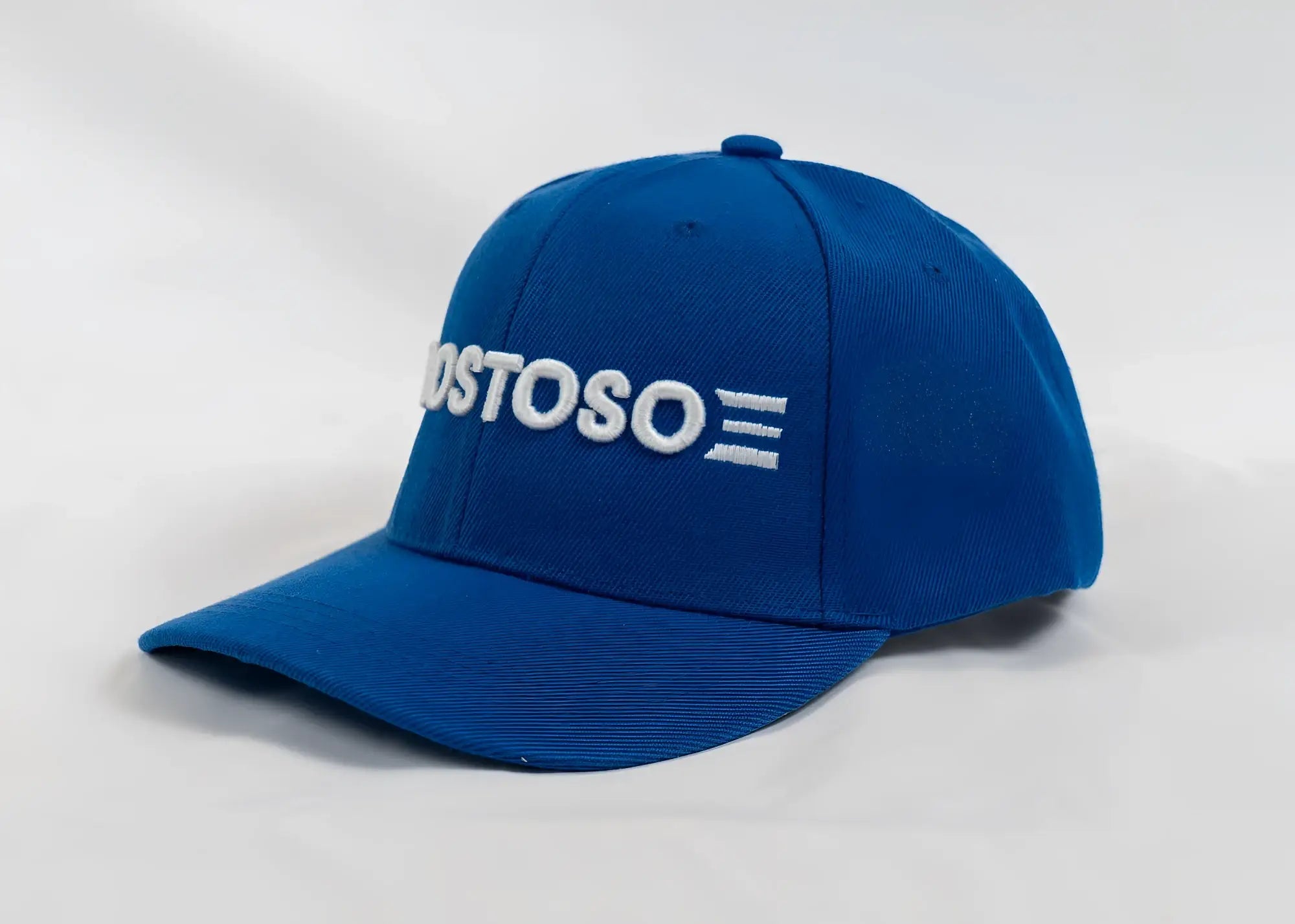 Royal blue baseball cap with white 3D puff ostoso stripes logo embroidered for casual wear