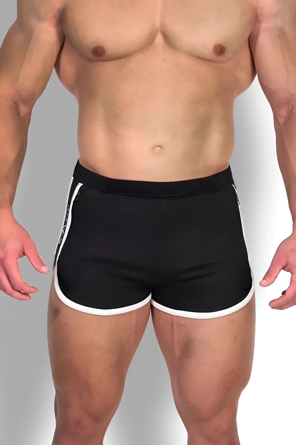 Nightcall elastic waist 3 inch short shorts in midnight black with white trim designed for athletic performance