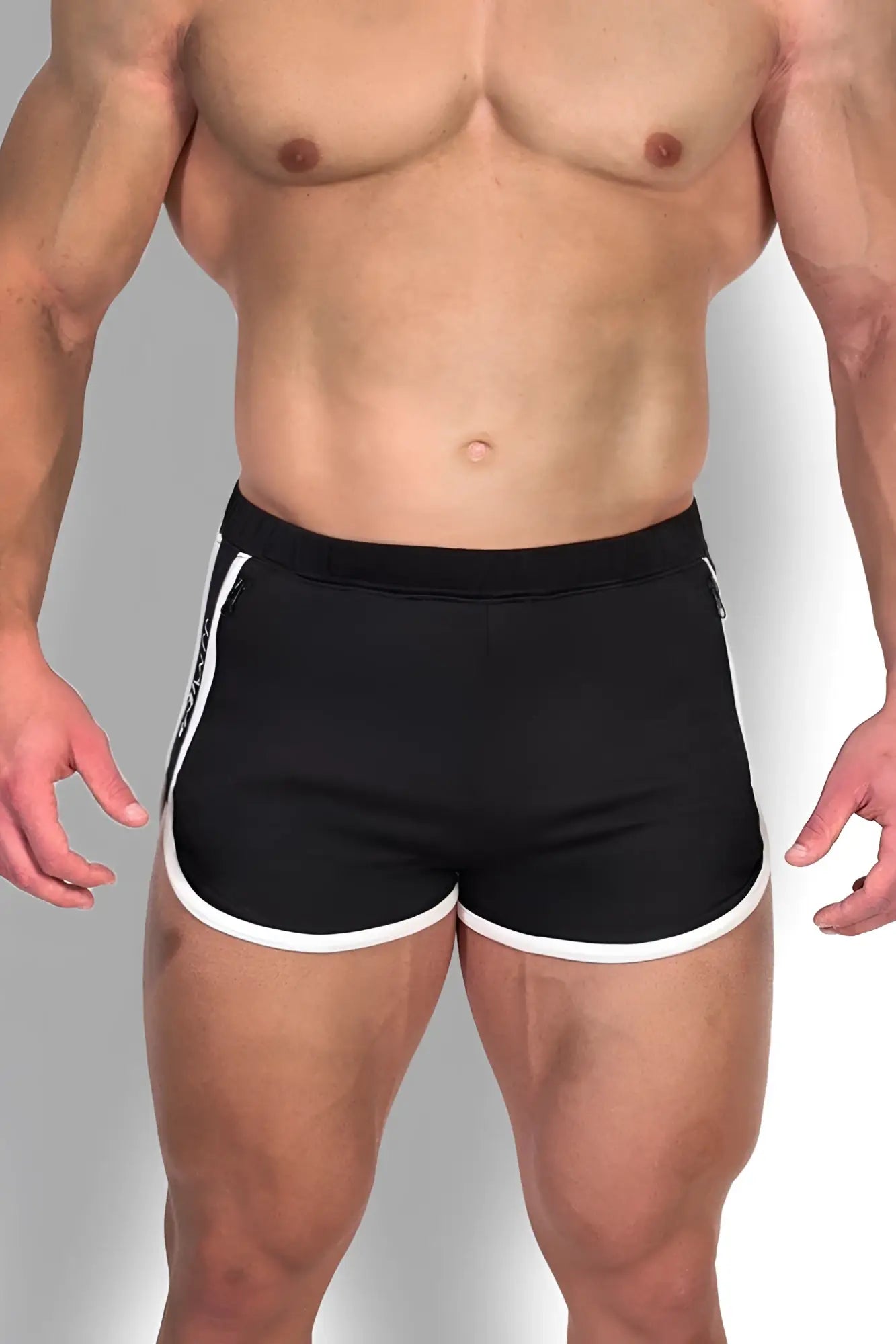 Nightcall elastic waist 3 inch short shorts in midnight black with white trim designed for athletic performance