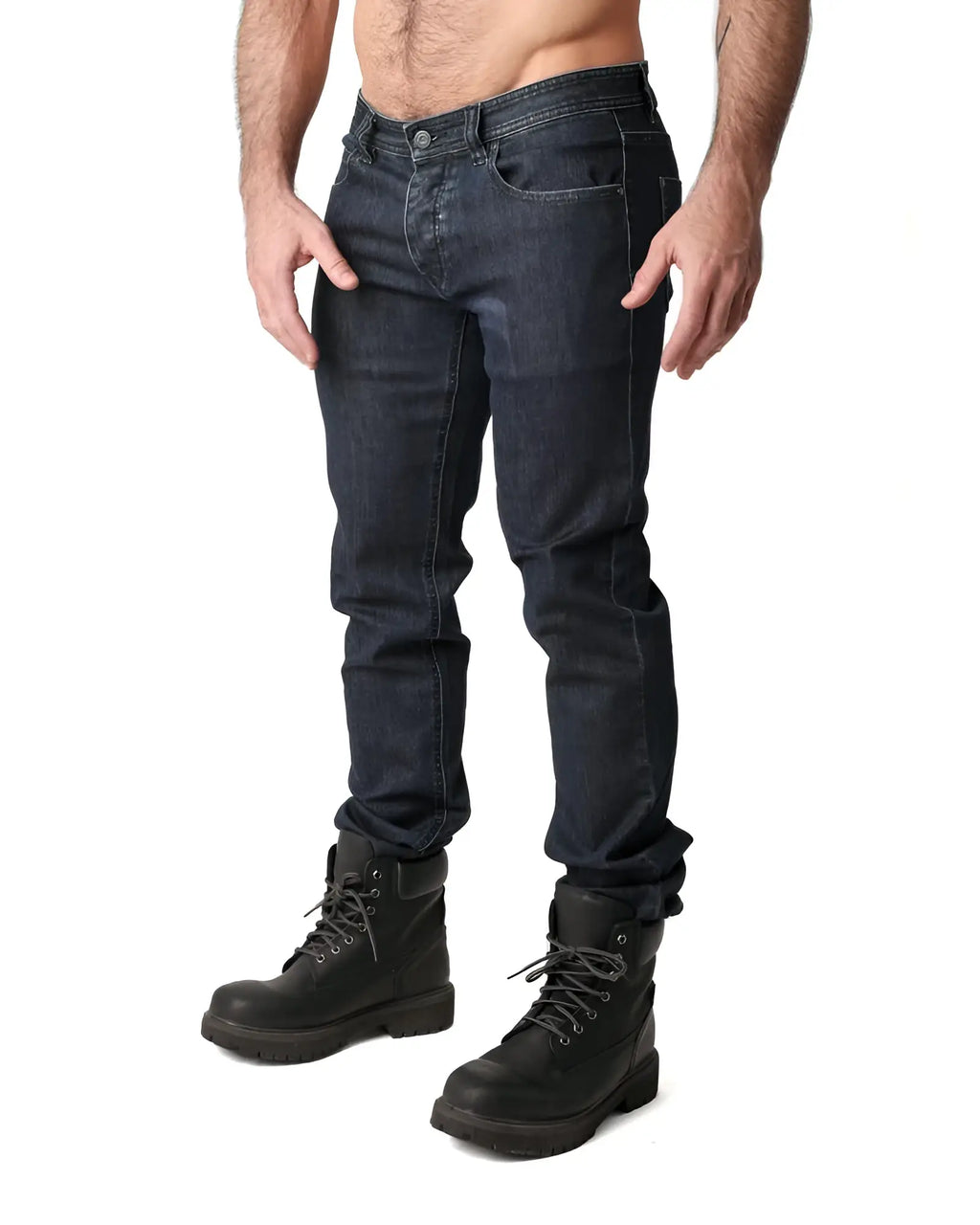 Dark indigo slim fit denim jeans with classic five-pocket design from NP JEAN made of durable cotton blend
