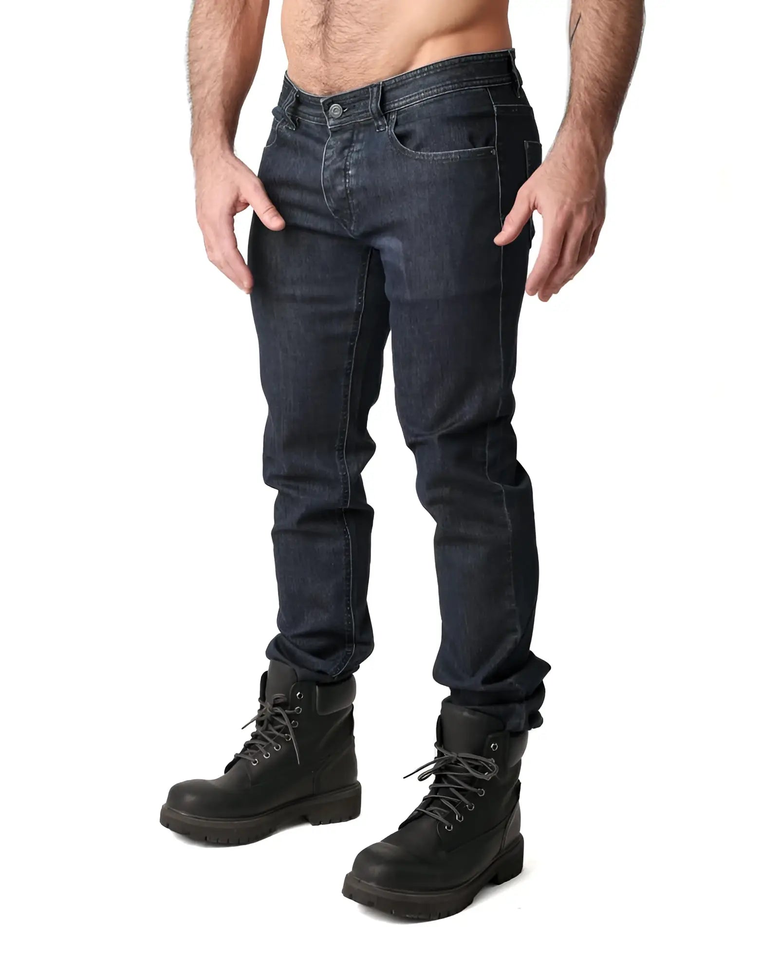 Dark indigo slim fit denim jeans with classic five-pocket design from NP JEAN made of durable cotton blend