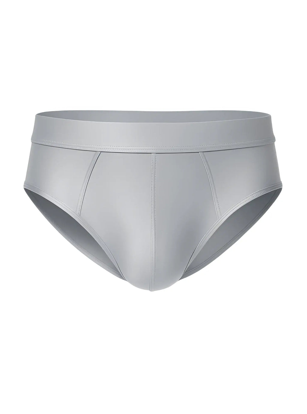 Light gray nylon luxury brief with smooth form-fitting design and subtle seam detailing for men