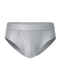 Light gray nylon luxury brief with smooth form-fitting design and subtle seam detailing for men