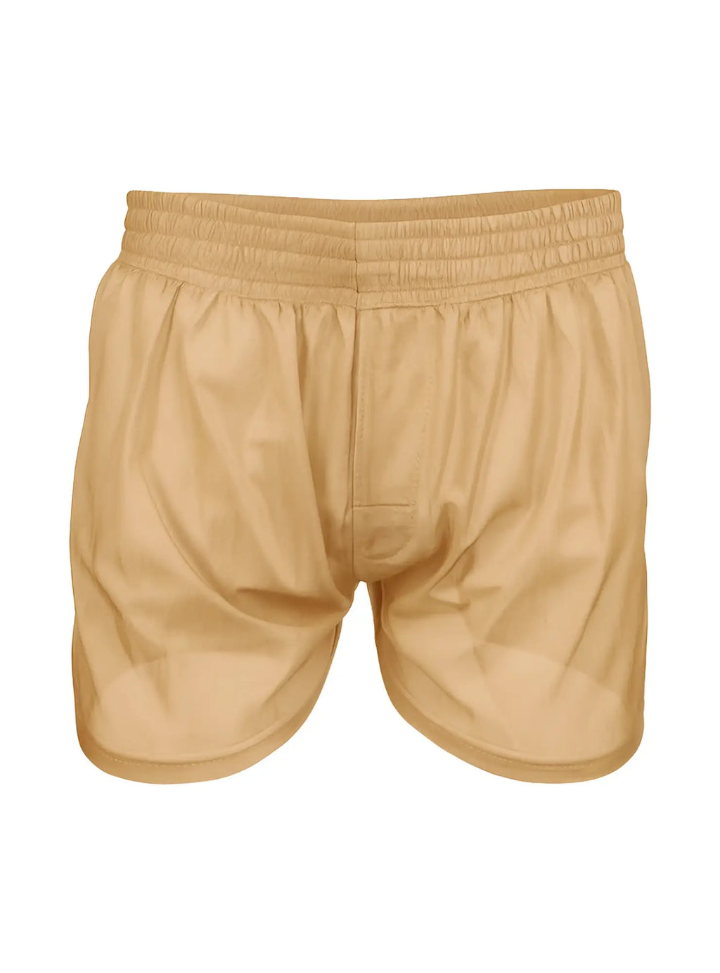 Beige nylon tricot boxer shorts with elastic waistband made of smooth lightweight fabric for athletic use