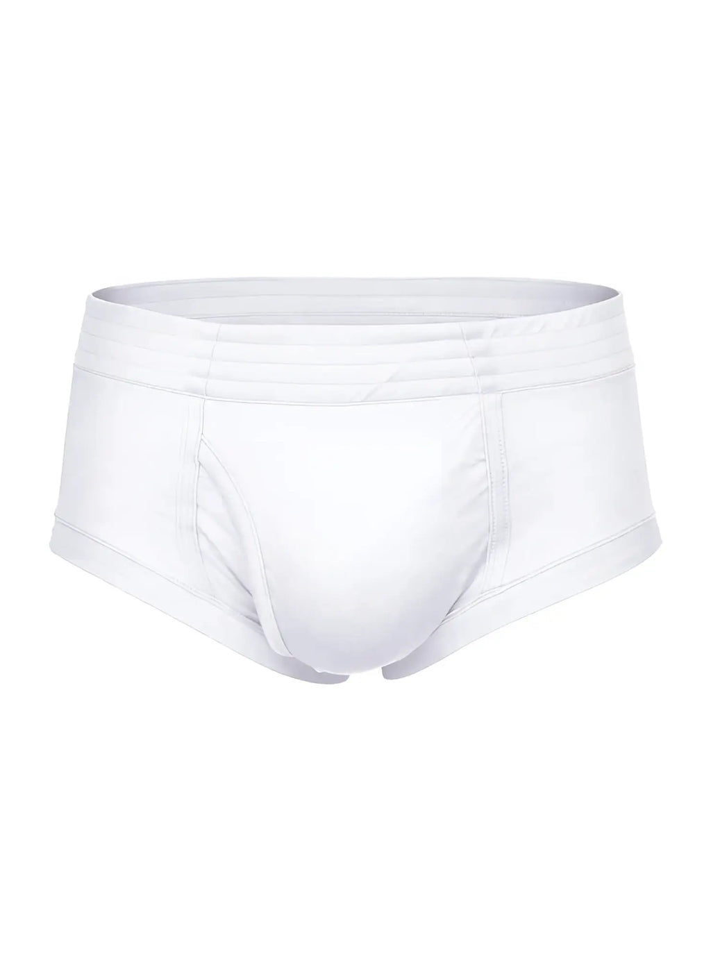 White men’s nylon tricot briefs with smooth seamless design and elastic waistband front view