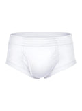 White men’s nylon tricot briefs with smooth seamless design and elastic waistband front view