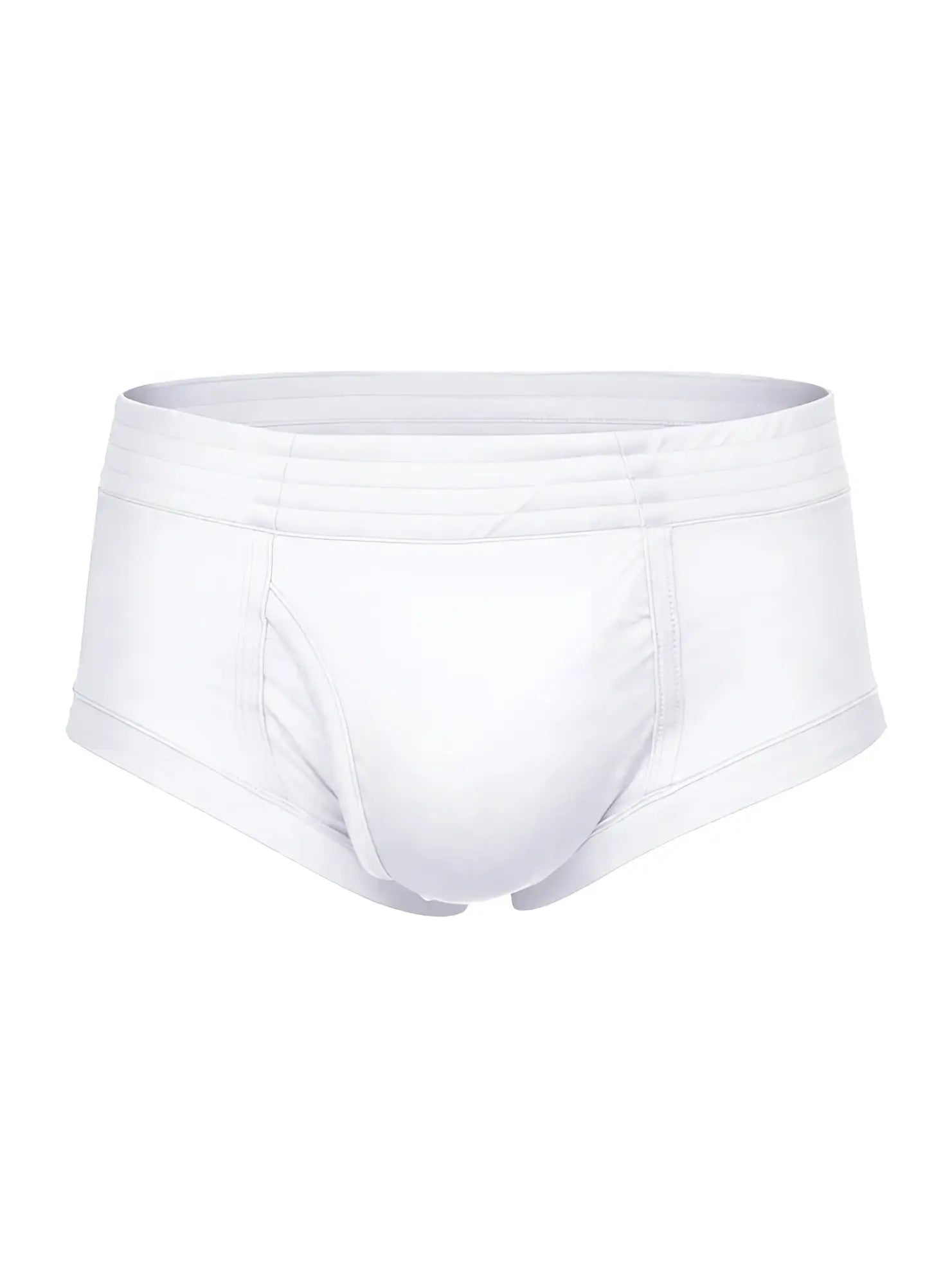 White men’s nylon tricot briefs with smooth seamless design and elastic waistband front view
