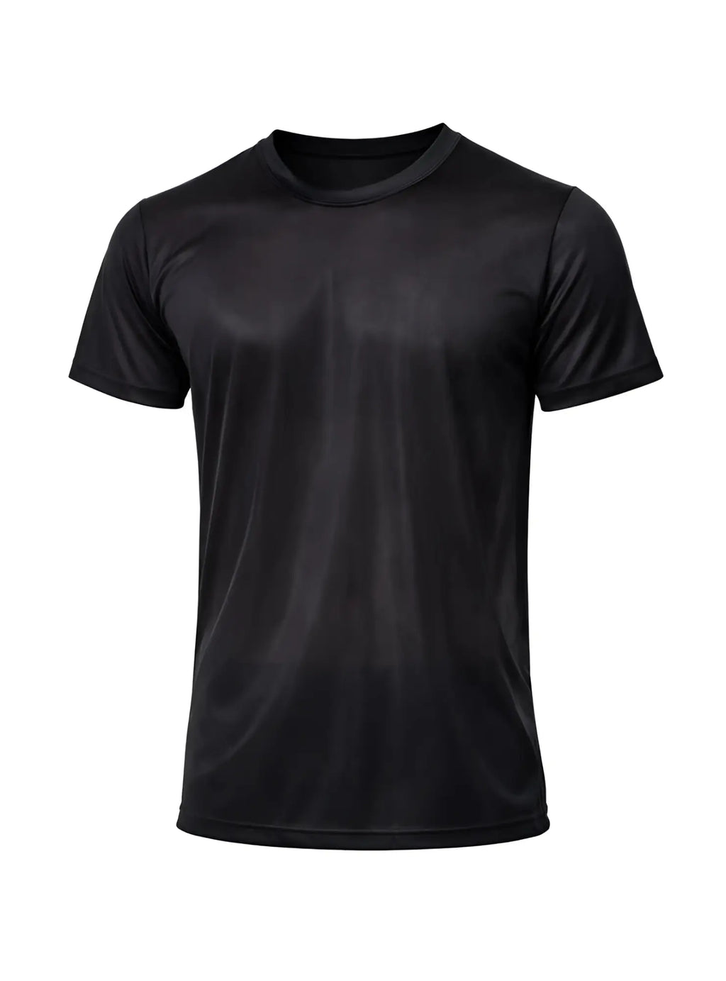 Black short-sleeved nylon tricot crew neck t-shirt made of smooth performance fabric for athletic use