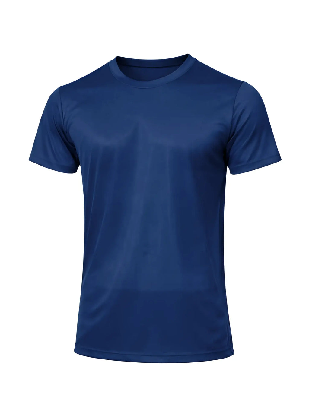 Navy blue short-sleeved nylon tricot crew neck t-shirt with smooth fabric for casual and active wear