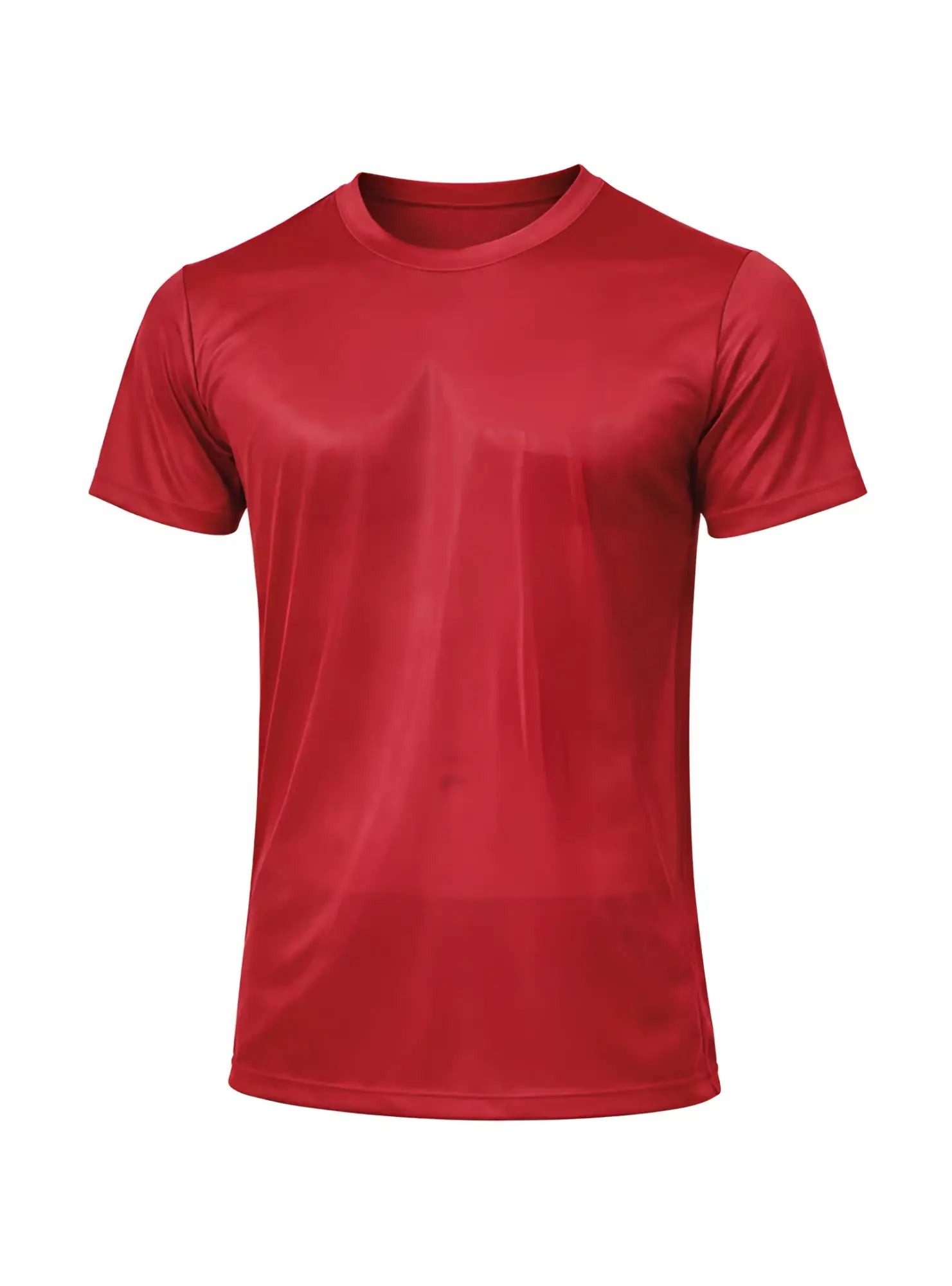 Red short-sleeved nylon tricot crew neck t-shirt with smooth performance fabric for athletic use