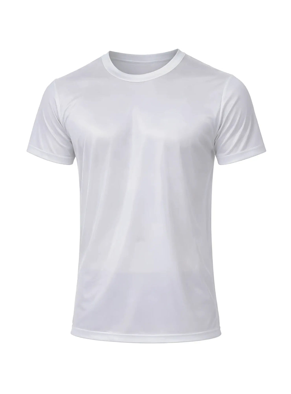 White nylon tricot crew neck t-shirt with short sleeves and smooth lightweight fabric finish