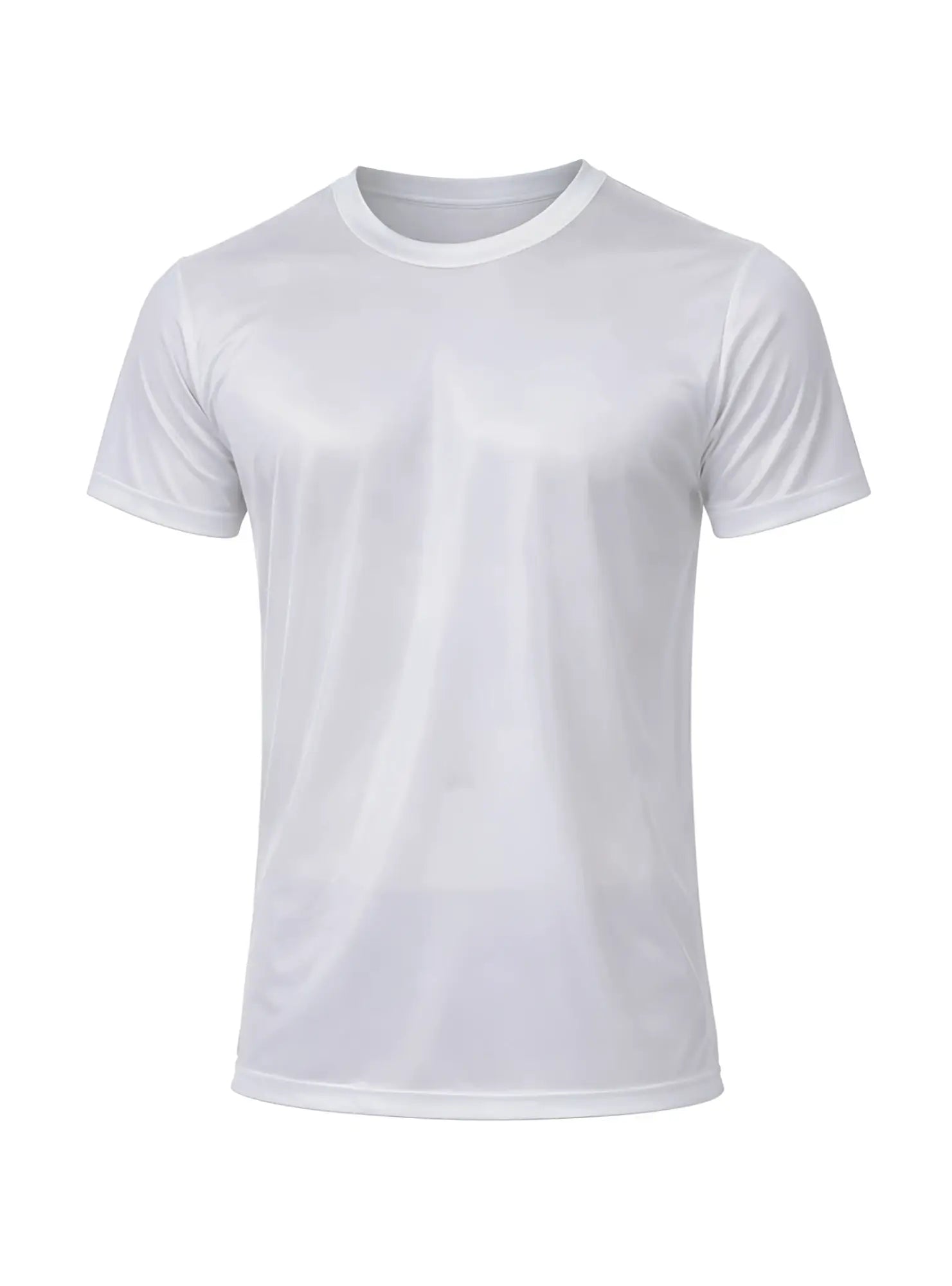 White nylon tricot crew neck t-shirt with short sleeves and smooth lightweight fabric finish