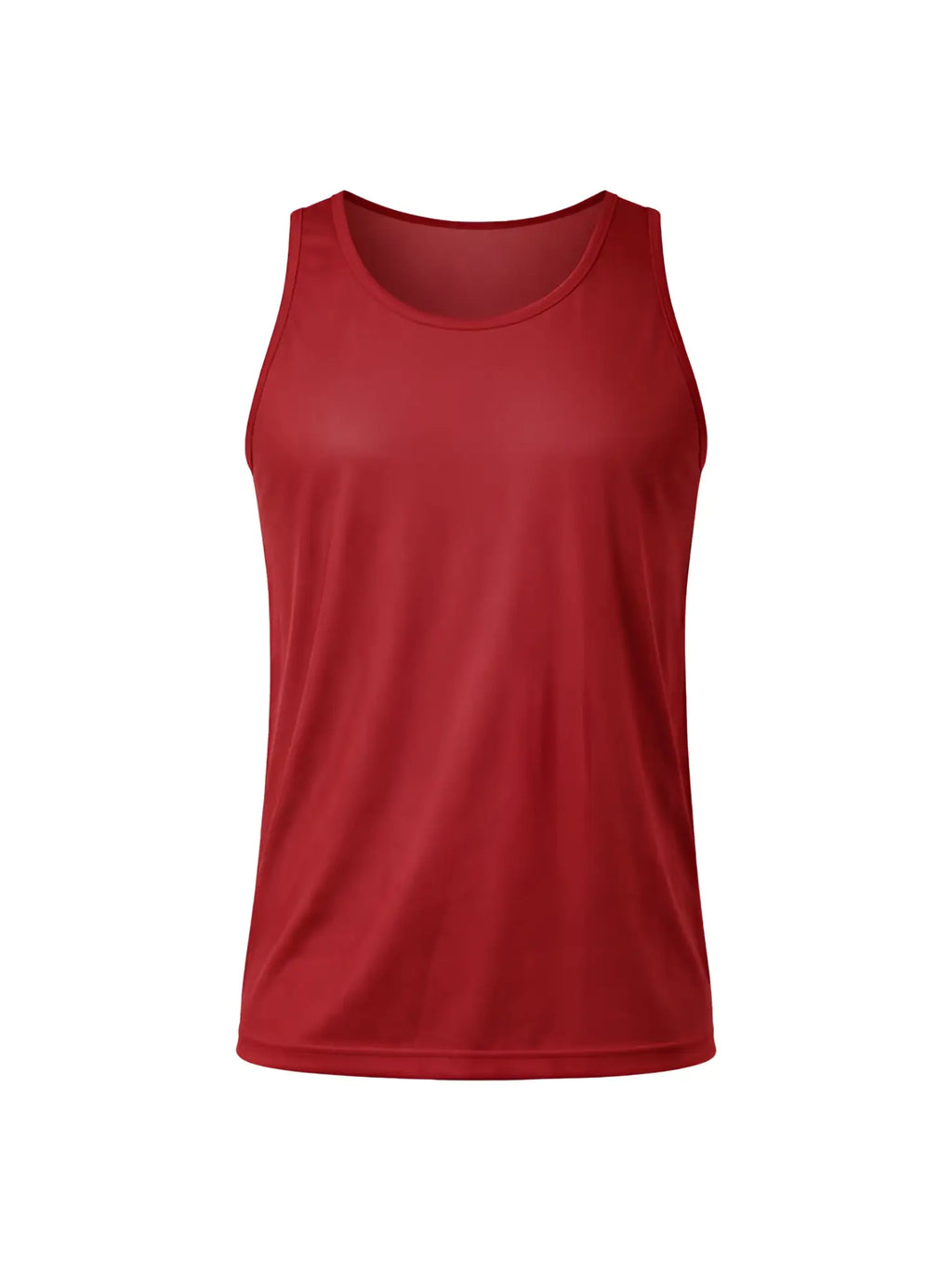 Red nylon tricot tank top with smooth form-fitting design and subtle seam detailing