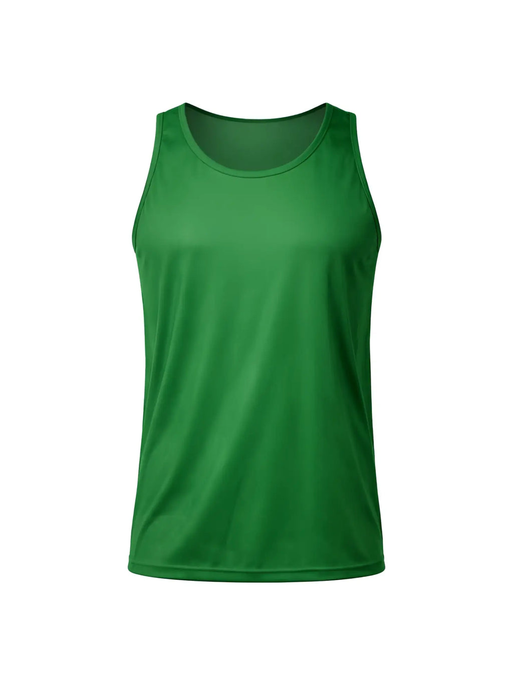 Solid green nylon tricot tank top with a simple fitted design ideal for athletic use
