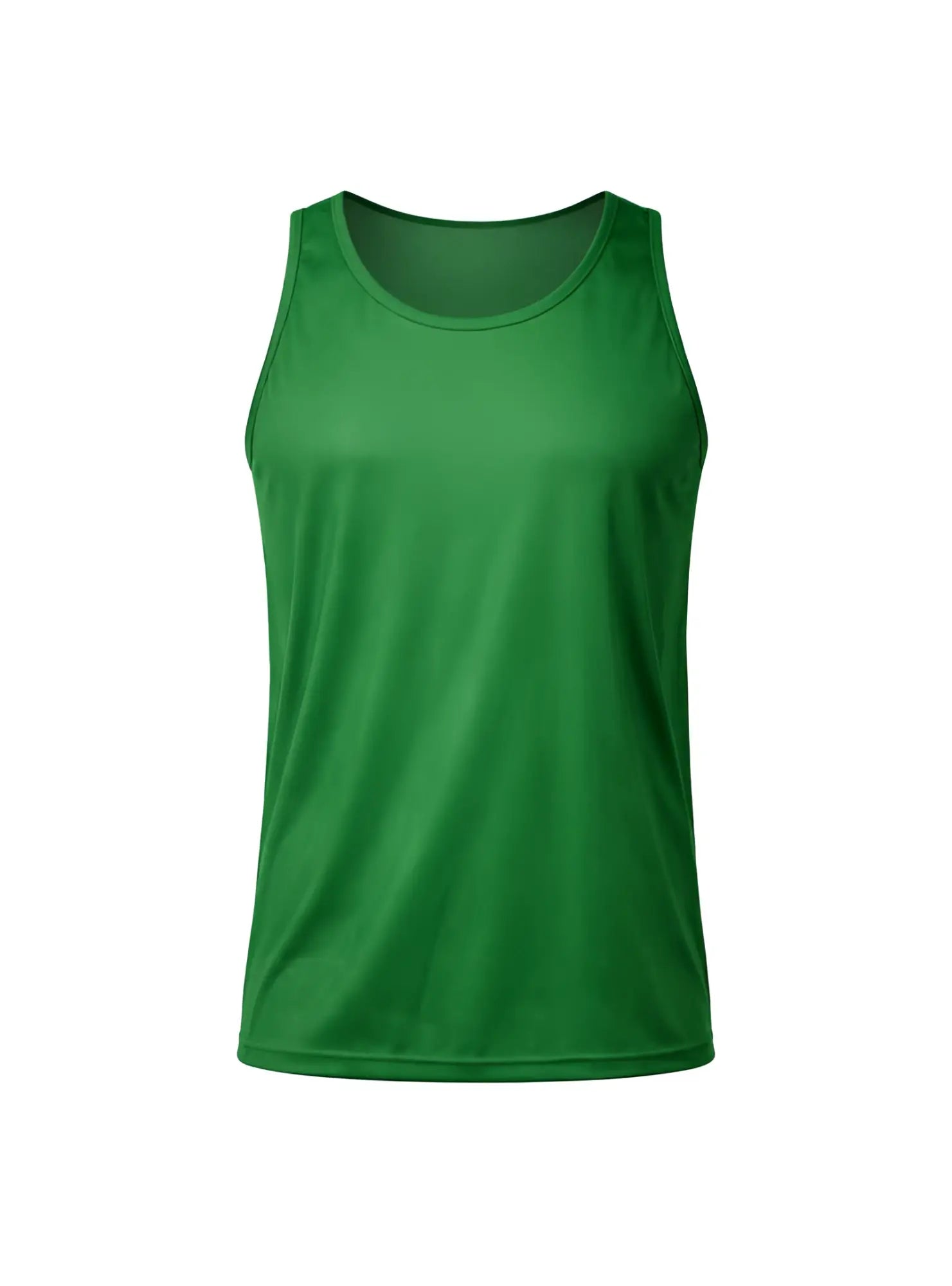 Solid green nylon tricot tank top with a simple fitted design ideal for athletic use
