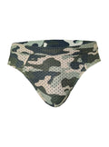 Nylux camo brief mesh underwear with camouflage pattern in green beige and black breathable fabric