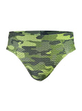 Nylux camo brief green and black camouflage swim trunks made of perforated mesh fabric for breathability