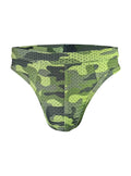 Nylux camo thong green and black camouflage mesh briefs designed for comfortable lightweight wear
